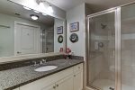 Second Bathroom has ample counter top space and a walk-in shower. 